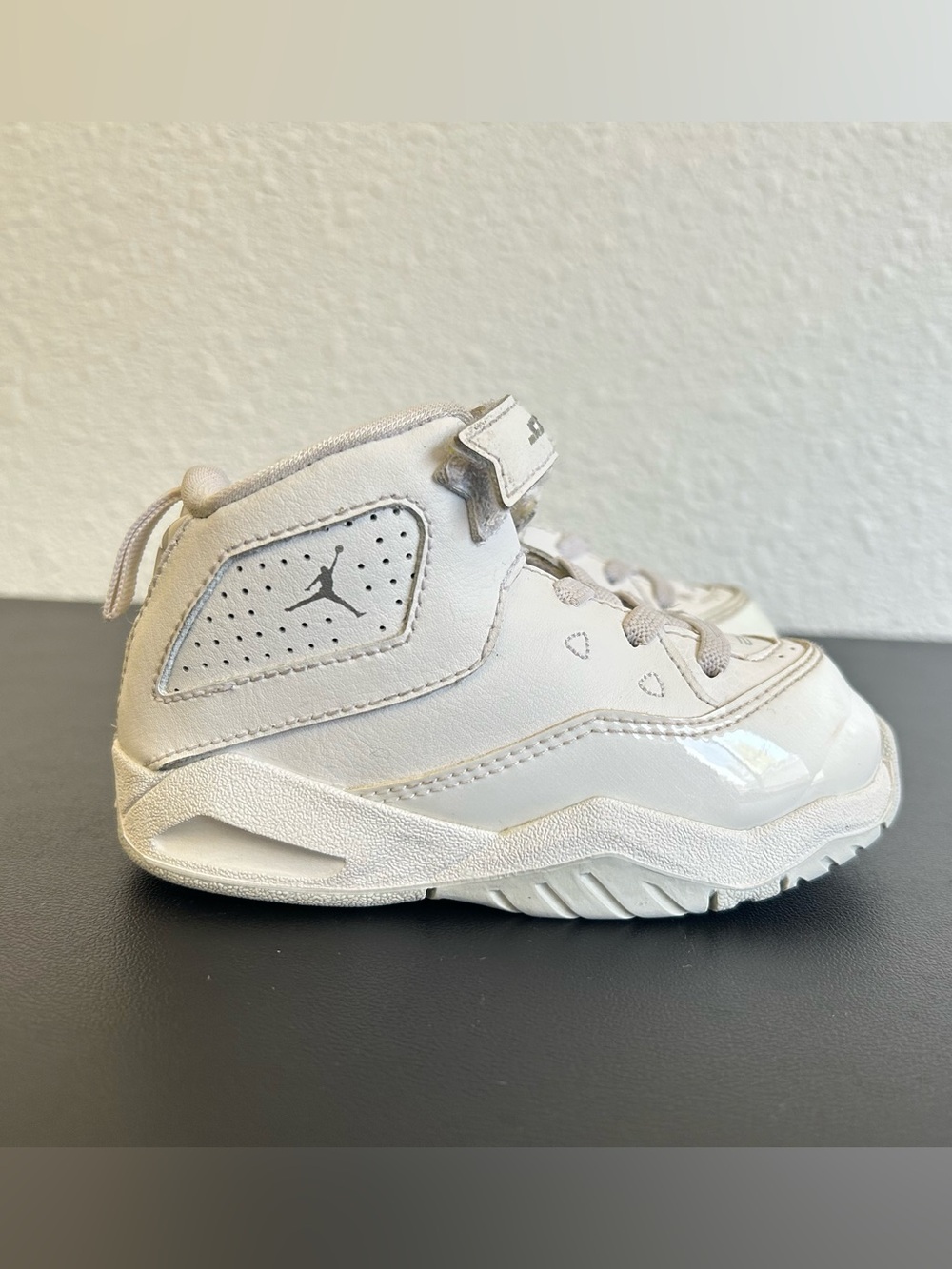 JORDAN 7C B’Loyal TD White/Metallic Silver Sneakers LEATHER PATENT GLOSSY